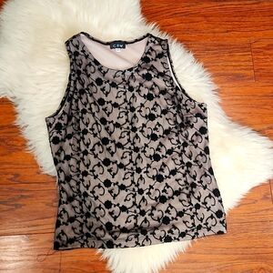 C.P.W. Black Nude and Black Lace Vintage Y2k Fitted Tank Top
